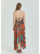 V Neck Backless Halter Neck Coffee Plus Size Dress 4662